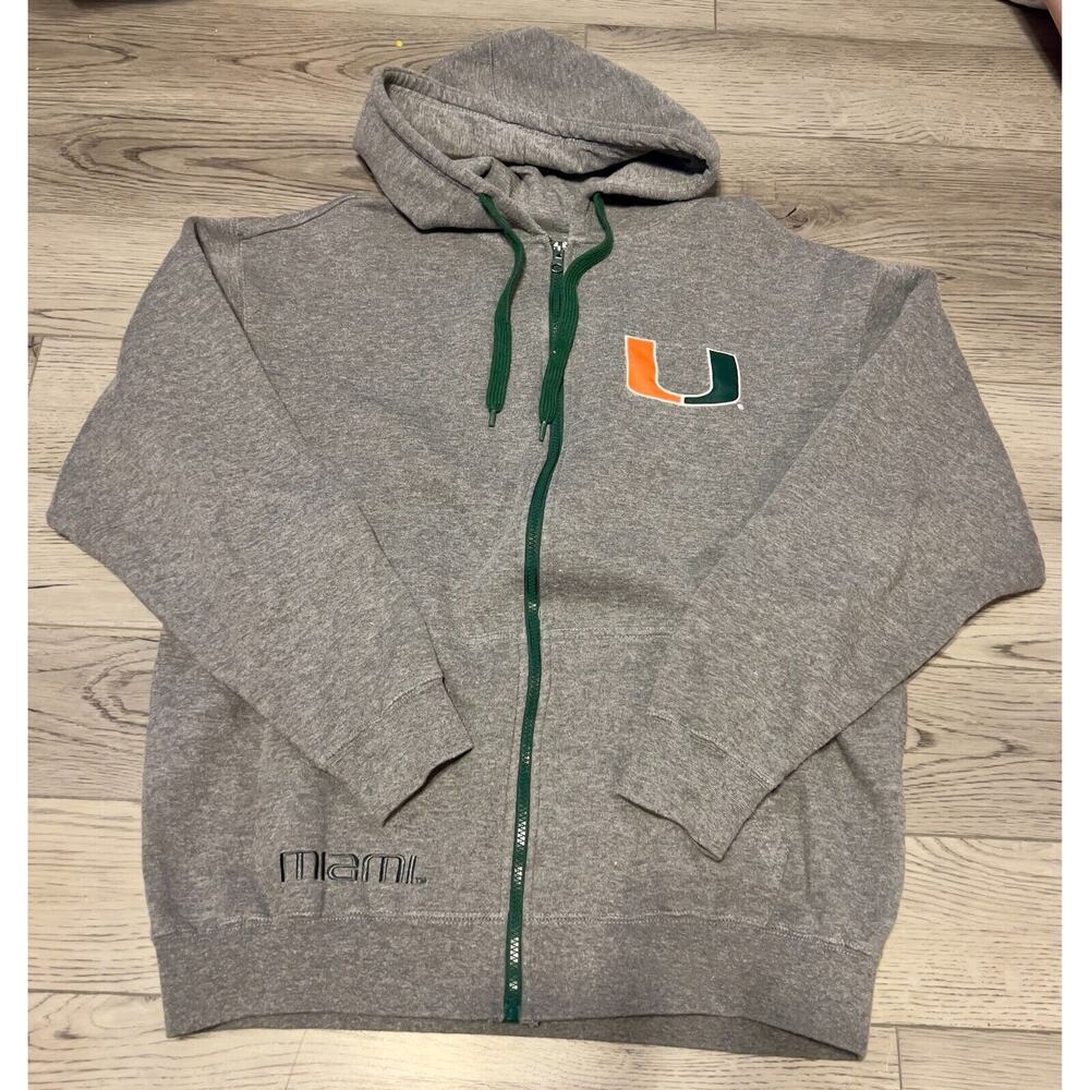 e5 University of Miami Hurricanes Gray Zip Up Sweatshirt Jacket Size L